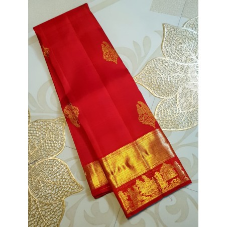 2G Pure Kanjivaram Silk Saree in Chilli red Gold Zari | Prahla Silks