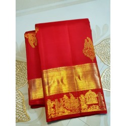 2G Pure Kanjivaram Silk Saree in Chilli red Gold Zari | Prahla Silks