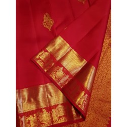 2G Pure Kanjivaram Silk Saree in Chilli red Gold Zari | Prahla Silks