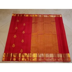 2G Pure Kanjivaram Silk Saree in Chilli red Gold Zari | Prahla Silks