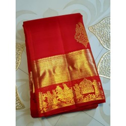 2G Pure Kanjivaram Silk Saree in Chilli red Gold Zari | Prahla Silks