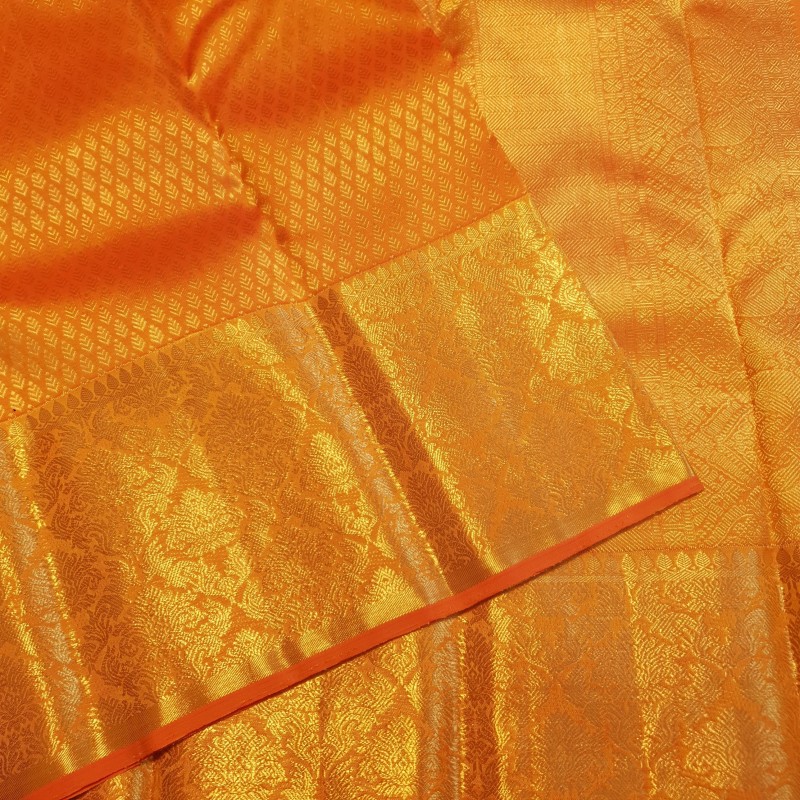 2G Pure Kanjivaram Silk Saree Orange | Prahla Silks | Brocade Designs with Gold Zari Weaves
