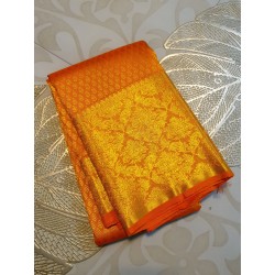 2G Pure Kanjivaram Silk Saree Orange | Prahla Silks | Brocade Designs with Gold Zari Weaves