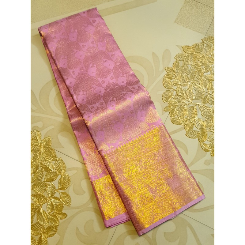 2G Pure Kanjivaram Silk Saree Pink | Prahla Silks | Brocade Designs with Gold Zari Weaves