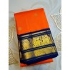 2G Pure Kanjivaram Silk Saree Orange Blue Peacock Border | Prahla Silks