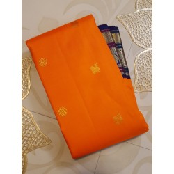 2G Pure Kanjivaram Silk Saree Orange Blue Peacock Border | Prahla Silks