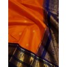 2G Pure Kanjivaram Silk Saree Orange Blue Peacock Border | Prahla Silks