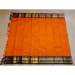 2G Pure Kanjivaram Silk Saree Orange Blue Peacock Border | Prahla Silks