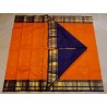 2G Pure Kanjivaram Silk Saree Orange Blue Peacock Border | Prahla Silks