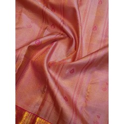 2G Pure Kanjivaram Silk Saree Peach Pink with Peacock Zari Border & Gold Pallu | Prahla Silks