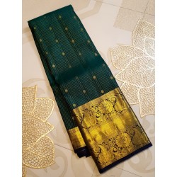 2G Pure Kanjivaram Silk Saree Bottle Green with Gold Zari Mango Border | Prahla Silks