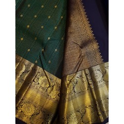 2G Pure Kanjivaram Silk Saree Bottle Green with Gold Zari Mango Border | Prahla Silks