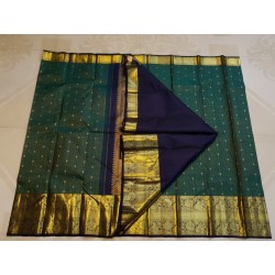 2G Pure Kanjivaram Silk Saree Bottle Green with Gold Zari Mango Border | Prahla Silks