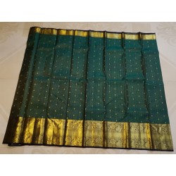 2G Pure Kanjivaram Silk Saree Bottle Green with Gold Zari Mango Border | Prahla Silks