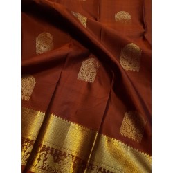 2G Pure Kanjivaram Silk Saree Rust Brown with Traditional Gold Zari Pallakku Border | Prahla Silks