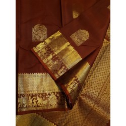 2G Pure Kanjivaram Silk Saree Rust Brown with Traditional Gold Zari Pallakku Border | Prahla Silks
