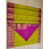 2G Pure Kanjivaram Silk Saree Lime Yellow with Magenta Pink Zari Border | Prahla Silks