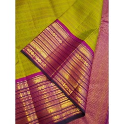 2G Pure Kanjivaram Silk Saree Lime Yellow with Magenta Pink Zari Border | Prahla Silks