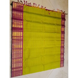 2G Pure Kanjivaram Silk Saree Lime Yellow with Magenta Pink Zari Border | Prahla Silks