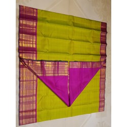 2G Pure Kanjivaram Silk Saree Lime Yellow with Magenta Pink Zari Border | Prahla Silks