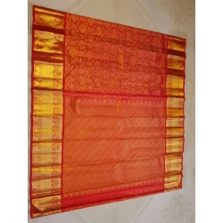 2G Pure Kanjivaram Silk Saree in Vibrant Chilli Red with Heavy Gold Zari | Prahla Silks