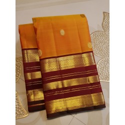 2G Pure Kanjivaram Silk Saree Mustard Yellow with Maroon Gold Zari Border | Traditional Wedding Pattu Saree | Prahla Silks