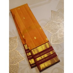 2G Pure Kanjivaram Silk Saree Mustard Yellow with Maroon Gold Zari Border | Traditional Wedding Pattu Saree | Prahla Silks