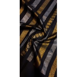 2G Pure Kanjivaram Silk Saree Jet Black with Dual Gold & Silver Zari | Prahla Silks