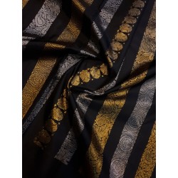 2G Pure Kanjivaram Silk Saree Jet Black with Dual Gold & Silver Zari | Prahla Silks