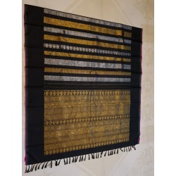 2G Pure Kanjivaram Silk Saree Jet Black with Dual Gold & Silver Zari | Prahla Silks