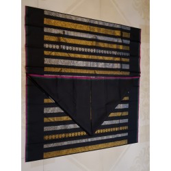 2G Pure Kanjivaram Silk Saree Jet Black with Dual Gold & Silver Zari | Prahla Silks
