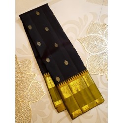 2G Pure Kanjivaram Silk Saree Black with Mustard Temple Border |Prahla Silks