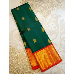 2G Pure Kanjivaram Silk Saree Dark Green with Red Gold Zari Border | Prahla Silks