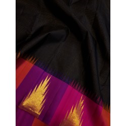 2G Pure Kanjivaram 8 Kol Silk Saree Black with Pink Temple Border | Traditional Pattu Saree | Prahla Silks