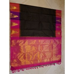 2G Pure Kanjivaram 8 Kol Silk Saree Black with Pink Temple Border | Traditional Pattu Saree | Prahla Silks