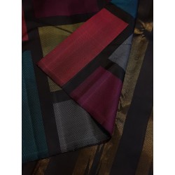 2G Pure Kanjivaram Silk Saree Multicolored Geometric Colour Block with Block Border | Prahla Silks