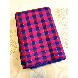 2G Pure Kanjivaram Silk Saree Rani Pink with Royal Blue Checks and Gold Zari | Prahla Silks