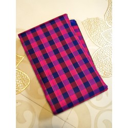 2G Pure Kanjivaram Silk Saree Rani Pink with Royal Blue Checks and Gold Zari | Prahla Silks