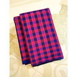 2G Pure Kanjivaram Silk Saree Rani Pink with Royal Blue Checks and Gold Zari | Prahla Silks