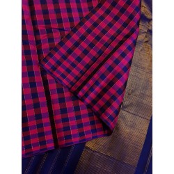 2G Pure Kanjivaram Silk Saree Rani Pink with Royal Blue Checks and Gold Zari | Prahla Silks