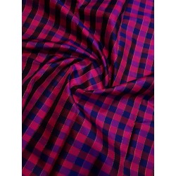 2G Pure Kanjivaram Silk Saree Rani Pink with Royal Blue Checks and Gold Zari | Prahla Silks