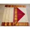 2G Pure Kanjivaram Silk Saree Off White with Chilli Red Peacock Gold Zari Border | Prahla Silks