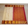 2G Pure Kanjivaram Silk Saree Off White with Chilli Red Peacock Gold Zari Border | Prahla Silks