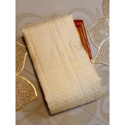 2G Pure Kanjivaram Silk Saree Off White with Chilli Red Peacock Gold Zari Border | Prahla Silks