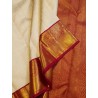 2G Pure Kanjivaram Silk Saree Off White with Chilli Red Peacock Gold Zari Border | Prahla Silks