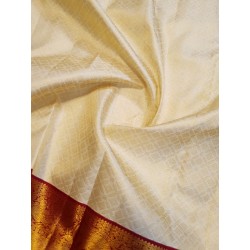 2G Pure Kanjivaram Silk Saree Off White with Chilli Red Peacock Gold Zari Border | Prahla Silks