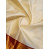 2G Pure Kanjivaram Silk Saree Off White with Chilli Red Peacock Gold Zari Border | Prahla Silks