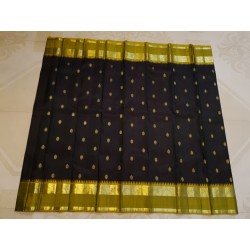 2G Pure Kanjivaram Silk Saree Black with Mustard Temple Border |Prahla Silks