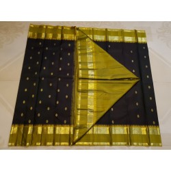 2G Pure Kanjivaram Silk Saree Black with Mustard Temple Border |Prahla Silks