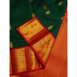 2G Pure Kanjivaram Silk Saree Dark Green with Red Gold Zari Border | Prahla Silks